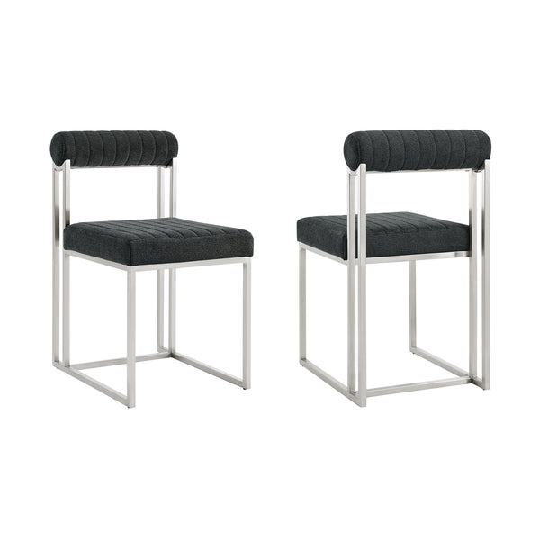 Homeroots Set Of Two Gray And Silver Upholstered Polyester Open Back Dining Side Chairs  Metal 569418