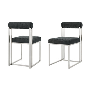 Homeroots Set Of Two Gray And Silver Upholstered Polyester Open Back Dining Side Chairs  Metal 569418