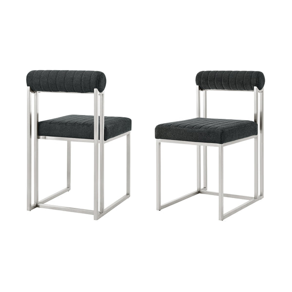 Homeroots Set Of Two Gray And Silver Upholstered Polyester Open Back Dining Side Chairs  Metal 569418