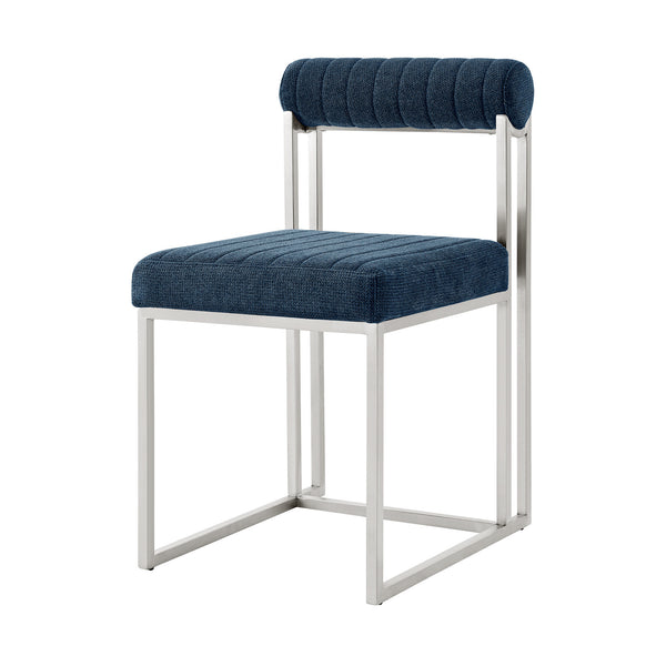 Homeroots Set Of Two Blue And Silver Upholstered Polyester Open Back Dining Side Chairs  Metal 569419