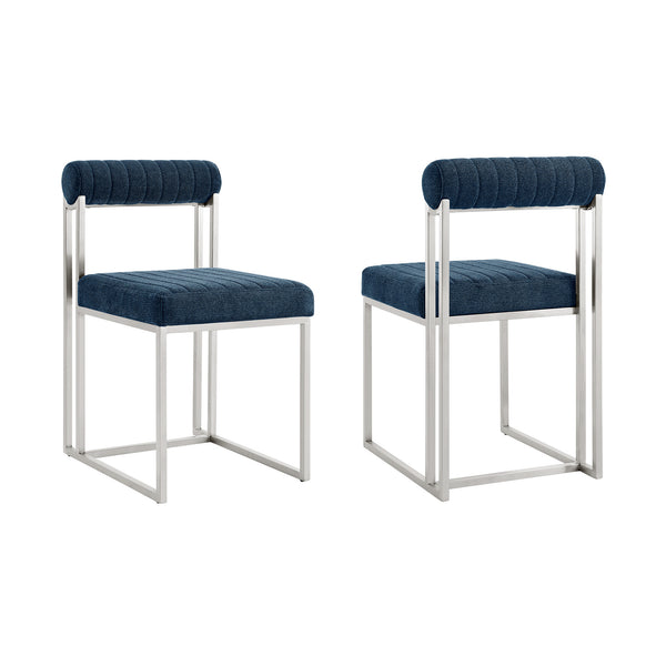 Homeroots Set Of Two Blue And Silver Upholstered Polyester Open Back Dining Side Chairs  Metal 569419