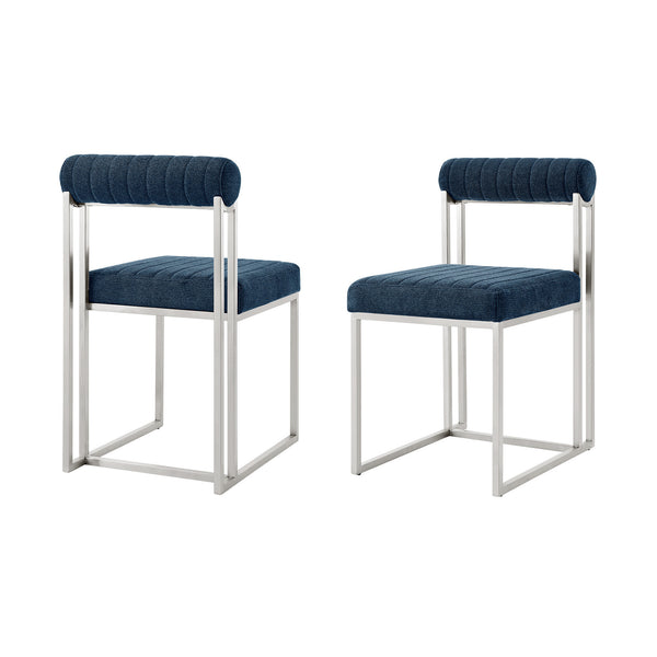Homeroots Set Of Two Blue And Silver Upholstered Polyester Open Back Dining Side Chairs  Metal 569419