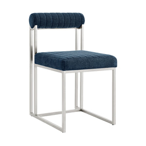 Homeroots Set Of Two Blue And Silver Upholstered Polyester Open Back Dining Side Chairs  Metal 569419