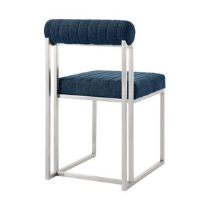 Homeroots Set Of Two Blue And Silver Upholstered Polyester Open Back Dining Side Chairs  Metal 569419