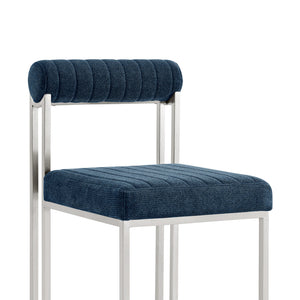 Homeroots Set Of Two Blue And Silver Upholstered Polyester Open Back Dining Side Chairs  Metal 569419
