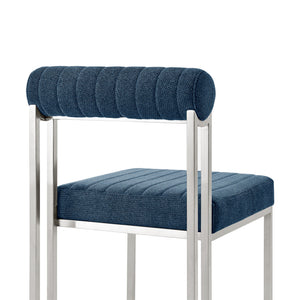 Homeroots Set Of Two Blue And Silver Upholstered Polyester Open Back Dining Side Chairs  Metal 569419