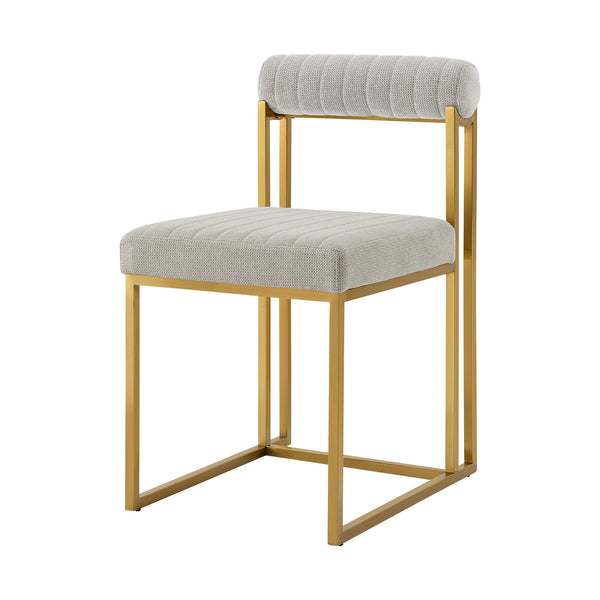 Homeroots Set Of Two Gray And Gold Upholstered Polyester Open Back Dining Side Chairs  Metal 569420