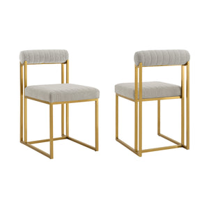 Homeroots Set Of Two Gray And Gold Upholstered Polyester Open Back Dining Side Chairs  Metal 569420