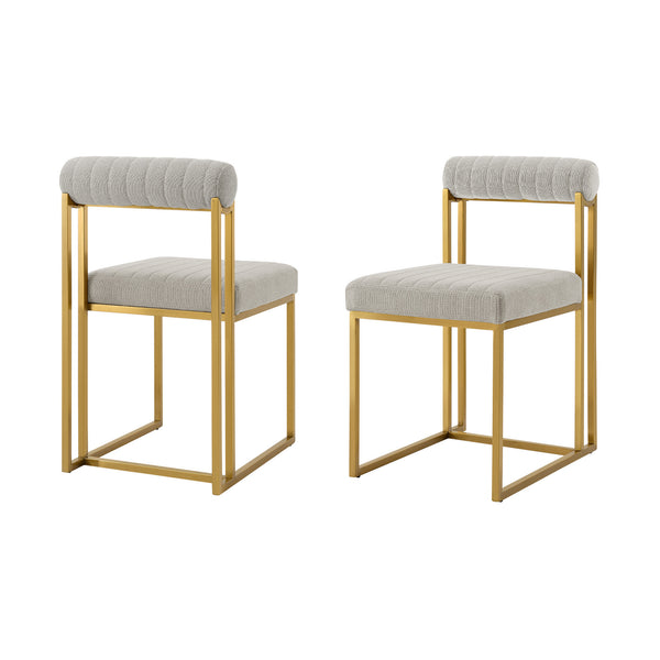 Homeroots Set Of Two Gray And Gold Upholstered Polyester Open Back Dining Side Chairs  Metal 569420