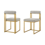 Homeroots Set Of Two Gray And Gold Upholstered Polyester Open Back Dining Side Chairs  Metal 569420