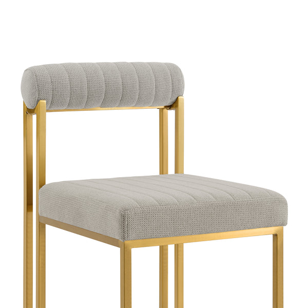 Homeroots Set Of Two Gray And Gold Upholstered Polyester Open Back Dining Side Chairs  Metal 569420