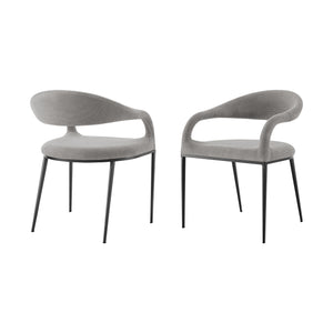 Homeroots Set Of Two Gray And Black Upholstered Polyester Open Back Dining Arm Chairs  Metal 569421