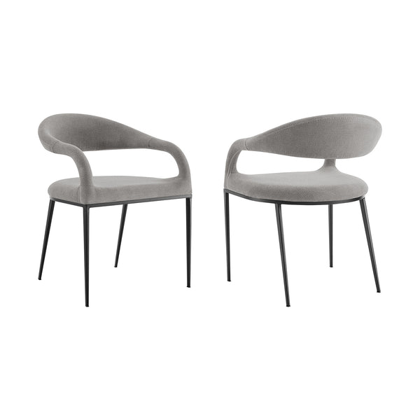 Homeroots Set Of Two Gray And Black Upholstered Polyester Open Back Dining Arm Chairs  Metal 569421