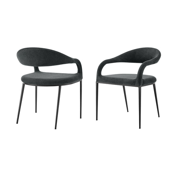 Homeroots Set Of Two Gray And Black Upholstered Polyester Open Back Dining Arm Chairs  Metal 569422