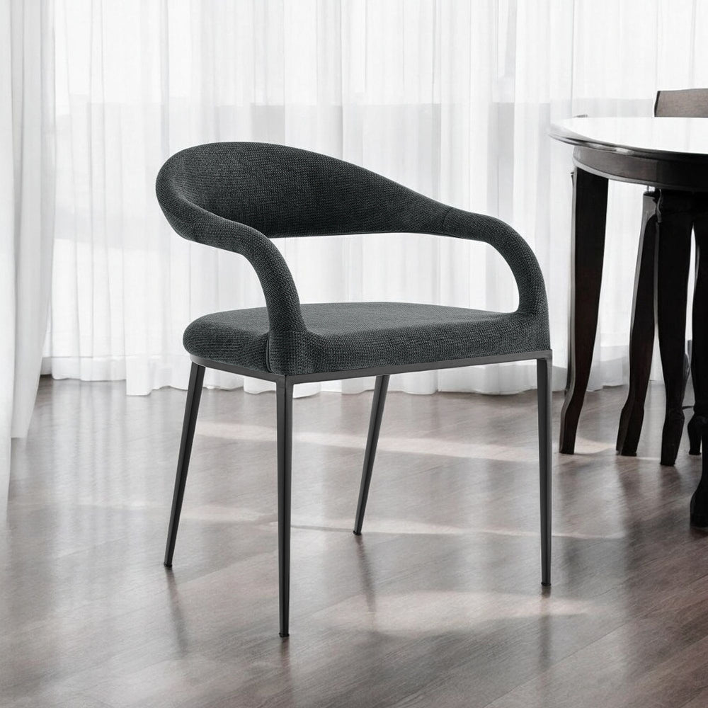 Homeroots Set Of Two Gray And Black Upholstered Polyester Open Back Dining Arm Chairs  Metal 569422