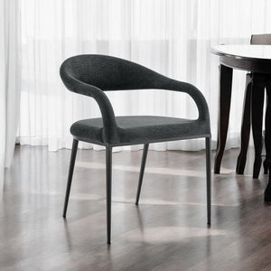 Homeroots Set Of Two Gray And Black Upholstered Polyester Open Back Dining Arm Chairs  Metal 569422