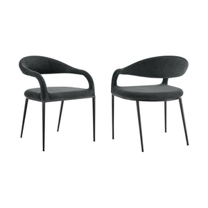 Homeroots Set Of Two Gray And Black Upholstered Polyester Open Back Dining Arm Chairs  Metal 569422