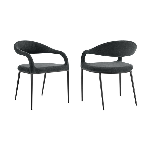 Homeroots Set Of Two Gray And Black Upholstered Polyester Open Back Dining Arm Chairs  Metal 569422
