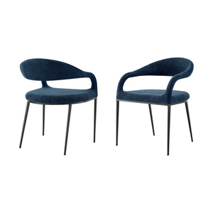 Homeroots Set Of Two Blue And Black Upholstered Polyester Open Back Dining Arm Chairs  Metal 569423