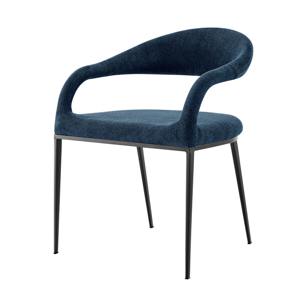 Homeroots Set Of Two Blue And Black Upholstered Polyester Open Back Dining Arm Chairs  Metal 569423