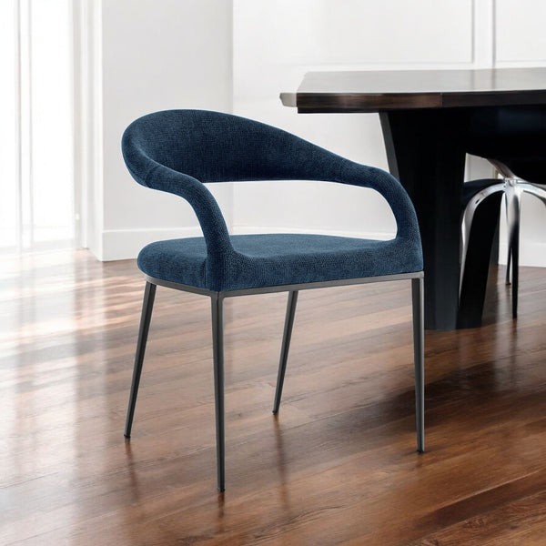 Homeroots Set Of Two Blue And Black Upholstered Polyester Open Back Dining Arm Chairs  Metal 569423