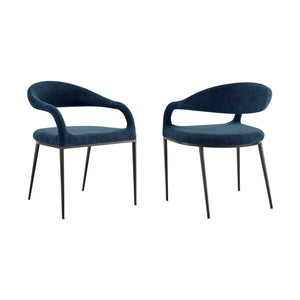 Homeroots Set Of Two Blue And Black Upholstered Polyester Open Back Dining Arm Chairs  Metal 569423