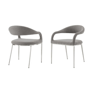 Homeroots Set Of Two Gray And Silver Upholstered Polyester Open Back Dining Arm Chairs  Metal 569424