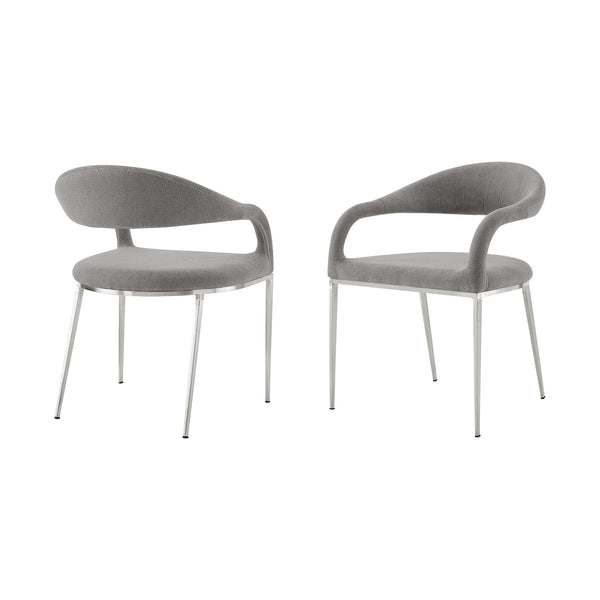 Homeroots Set Of Two Gray And Silver Upholstered Polyester Open Back Dining Arm Chairs  Metal 569424