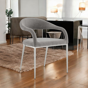 Homeroots Set Of Two Gray And Silver Upholstered Polyester Open Back Dining Arm Chairs  Metal 569424