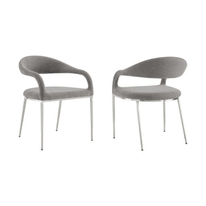 Homeroots Set Of Two Gray And Silver Upholstered Polyester Open Back Dining Arm Chairs  Metal 569424