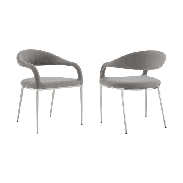 Homeroots Set Of Two Gray And Silver Upholstered Polyester Open Back Dining Arm Chairs  Metal 569424