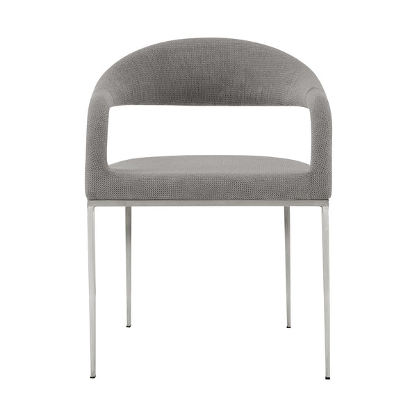 Homeroots Set Of Two Gray And Silver Upholstered Polyester Open Back Dining Arm Chairs  Metal 569424