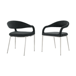 Homeroots Set Of Two Gray And Silver Upholstered Polyester Open Back Dining Arm Chairs  Metal 569425