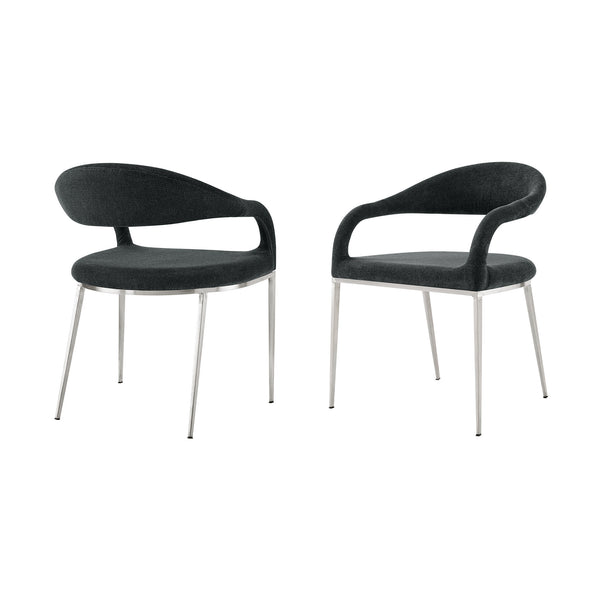 Homeroots Set Of Two Gray And Silver Upholstered Polyester Open Back Dining Arm Chairs  Metal 569425