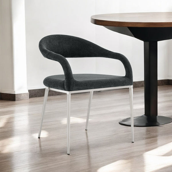 Homeroots Set Of Two Gray And Silver Upholstered Polyester Open Back Dining Arm Chairs  Metal 569425