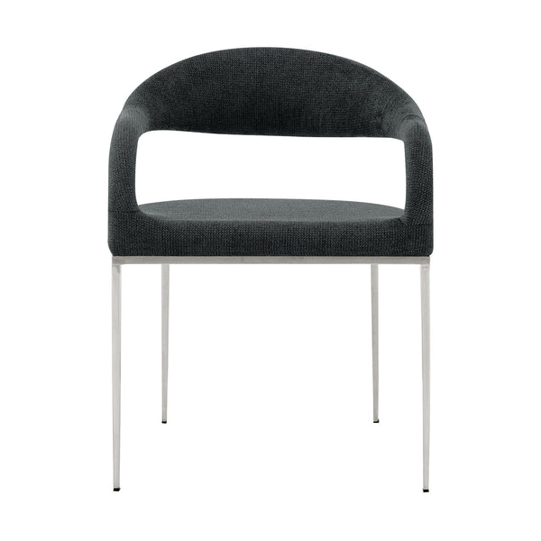 Homeroots Set Of Two Gray And Silver Upholstered Polyester Open Back Dining Arm Chairs  Metal 569425