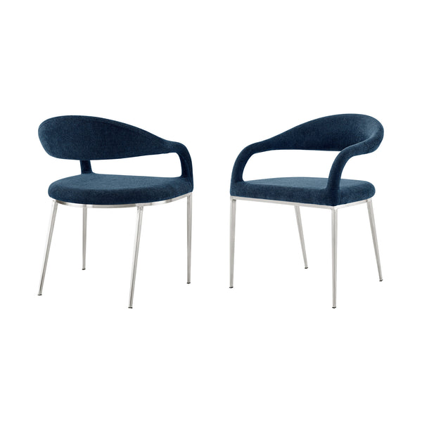 Homeroots Set Of Two Blue And Silver Upholstered Polyester Open Back Dining Arm Chairs  Metal 569426