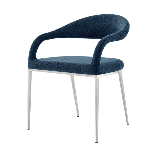 Homeroots Set Of Two Blue And Silver Upholstered Polyester Open Back Dining Arm Chairs  Metal 569426