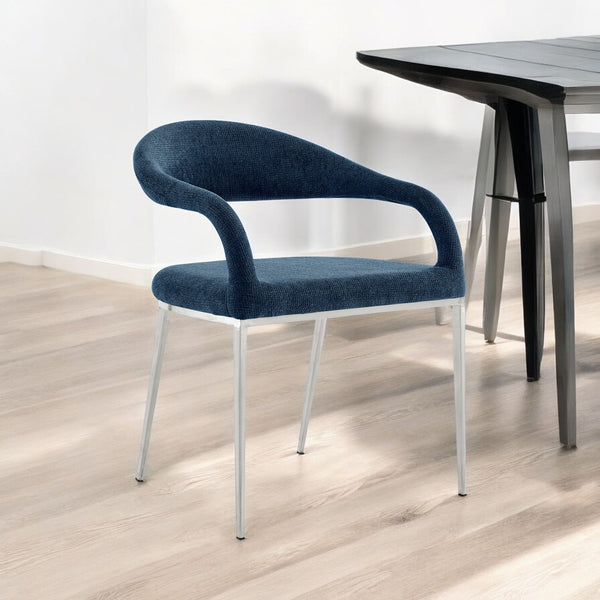 Homeroots Set Of Two Blue And Silver Upholstered Polyester Open Back Dining Arm Chairs  Metal 569426