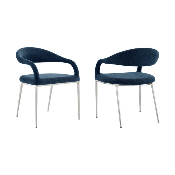 Homeroots Set Of Two Blue And Silver Upholstered Polyester Open Back Dining Arm Chairs  Metal 569426