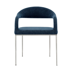 Homeroots Set Of Two Blue And Silver Upholstered Polyester Open Back Dining Arm Chairs  Metal 569426