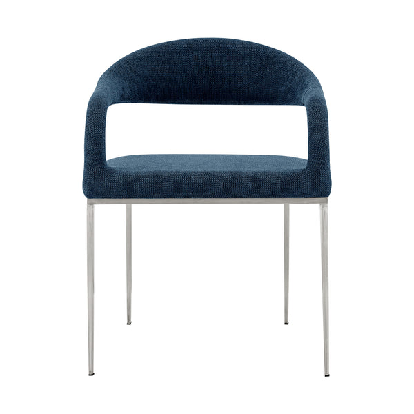 Homeroots Set Of Two Blue And Silver Upholstered Polyester Open Back Dining Arm Chairs  Metal 569426