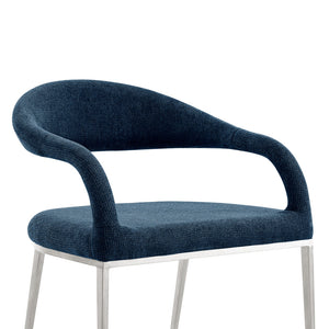 Homeroots Set Of Two Blue And Silver Upholstered Polyester Open Back Dining Arm Chairs  Metal 569426