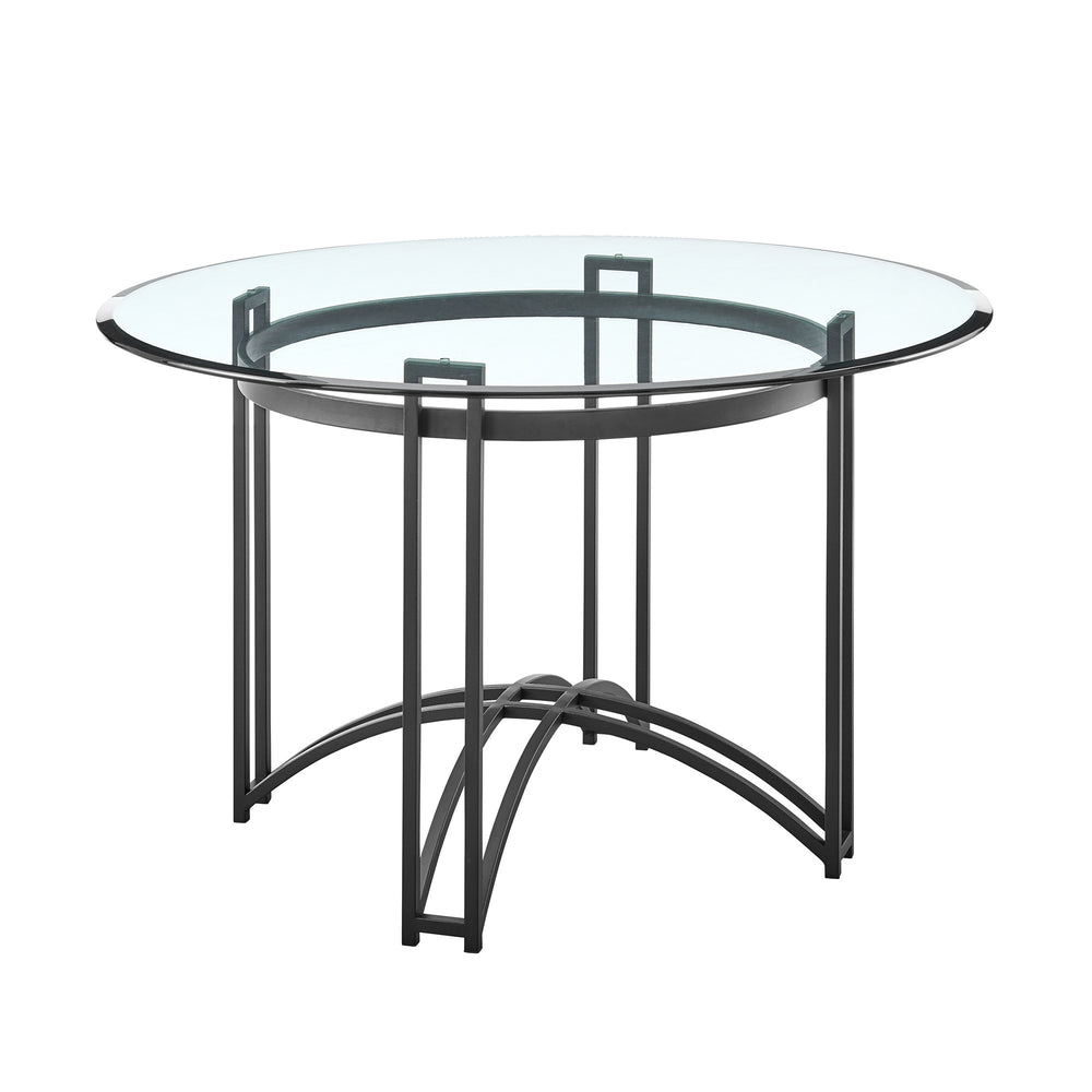 Homeroots 48" Clear And Black Glass And Iron Round Top Dining Table   569427