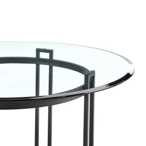 Homeroots 48" Clear And Black Glass And Iron Round Top Dining Table   569427
