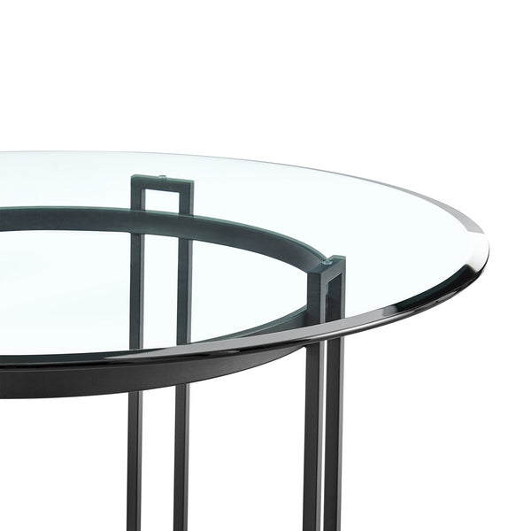Homeroots 48" Clear And Black Glass And Iron Round Top Dining Table   569427
