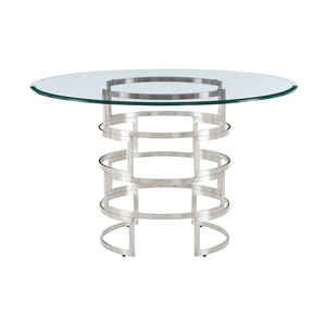 Homeroots 48" Clear And Silver Glass And Stainless Steel Pedestal Base Round Top Dining Table   569428
