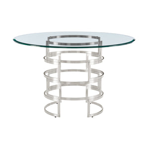 Homeroots 48" Clear And Silver Glass And Stainless Steel Pedestal Base Round Top Dining Table   569428