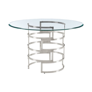 Homeroots 48" Clear And Silver Glass And Stainless Steel Pedestal Base Round Top Dining Table   569428