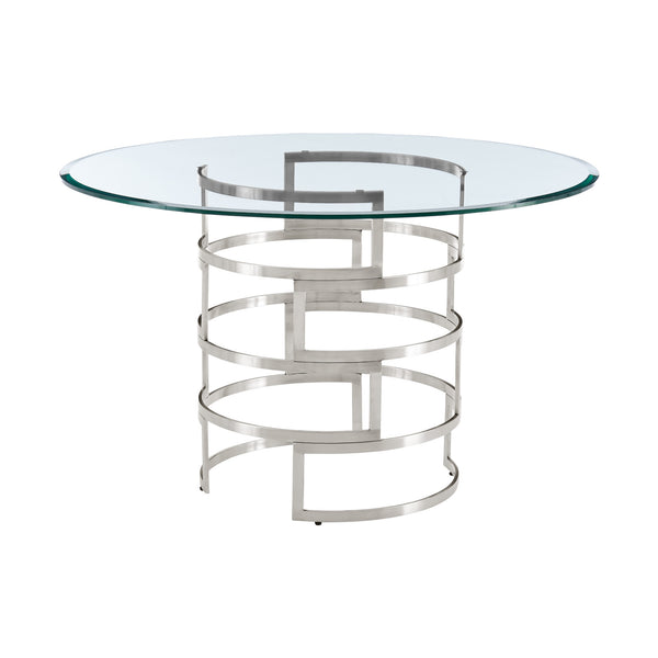 Homeroots 48" Clear And Silver Glass And Stainless Steel Pedestal Base Round Top Dining Table   569428
